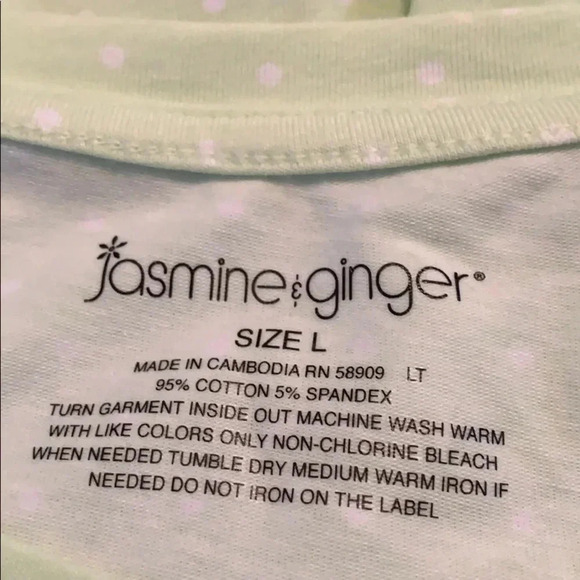 Jasmine & Ginger Green and White Polka Dot V Neck Pajama Top Size Large NWT - Picture 6 of 8